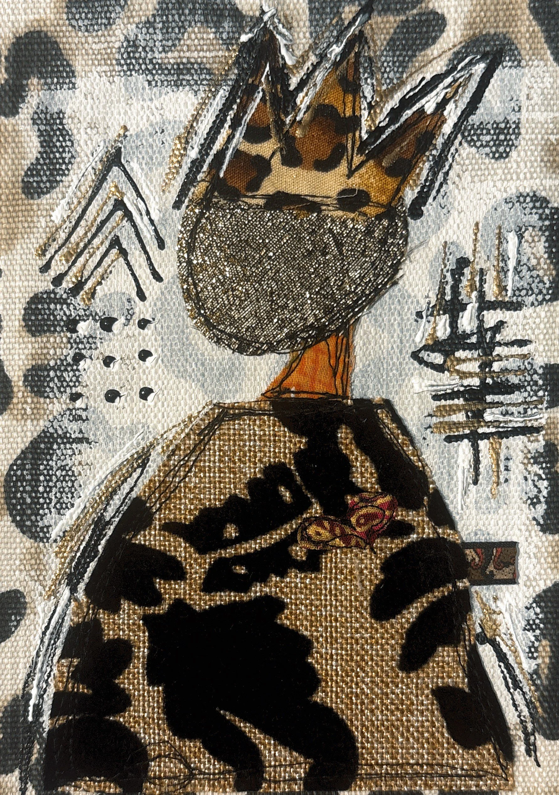 TITLE OF ARTWORK: Crown Fabric Becoming 
ARTIST’S NAME:  LaSonja Polk 
DEMENSIONS: 5”x7” 
MEDIUM: Zero Waste Fabric combo Cotton, Polyester
YEAR COMPLETED: April 2026
#00905