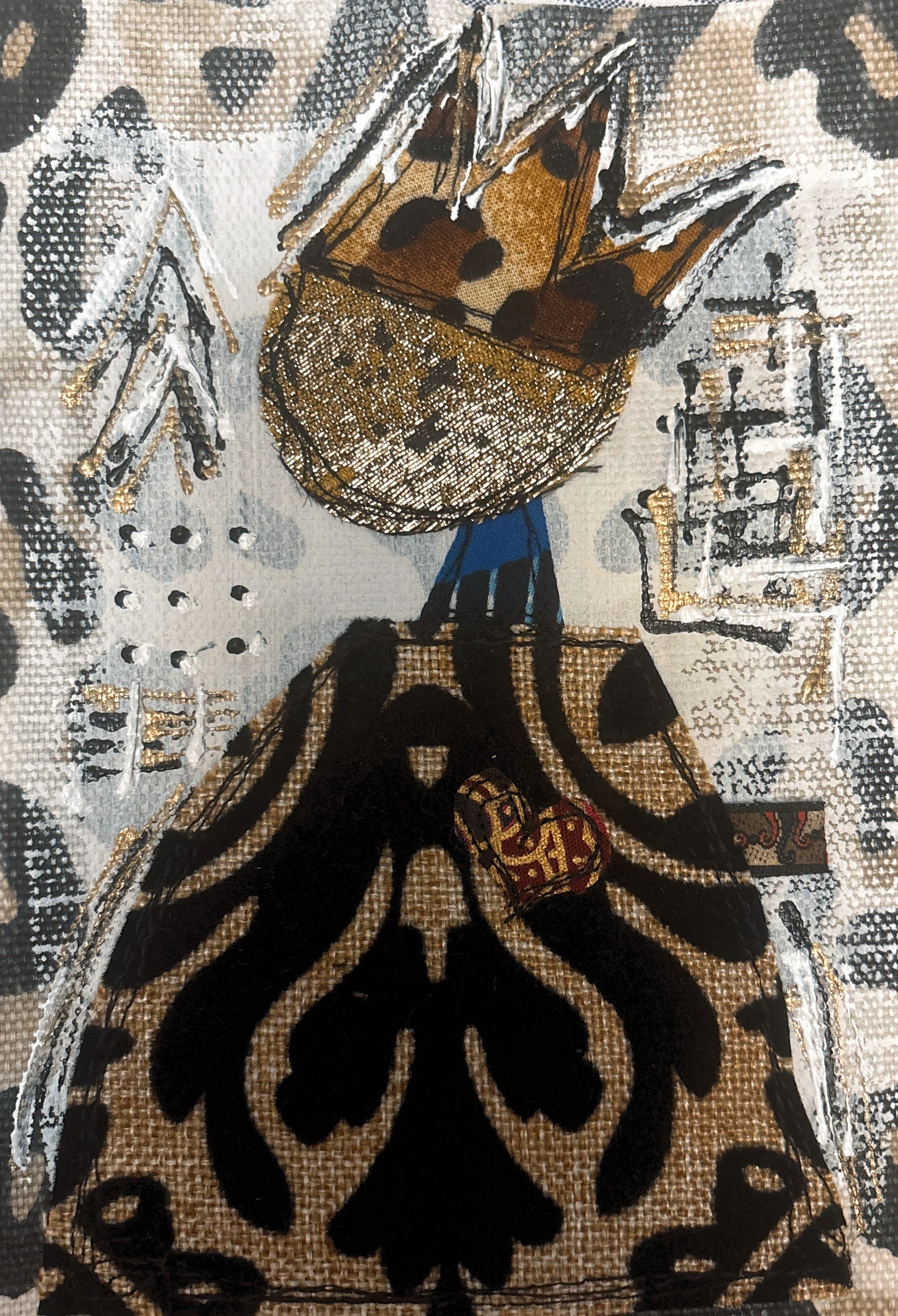 TITLE OF ARTWORK: Crown Fabric Becoming 
ARTIST’S NAME:  LaSonja Polk 
DEMENSIONS: 5”x7” 
MEDIUM: Zero Waste Fabric combo Cotton, Polyester
YEAR COMPLETED: April 2026
#00901