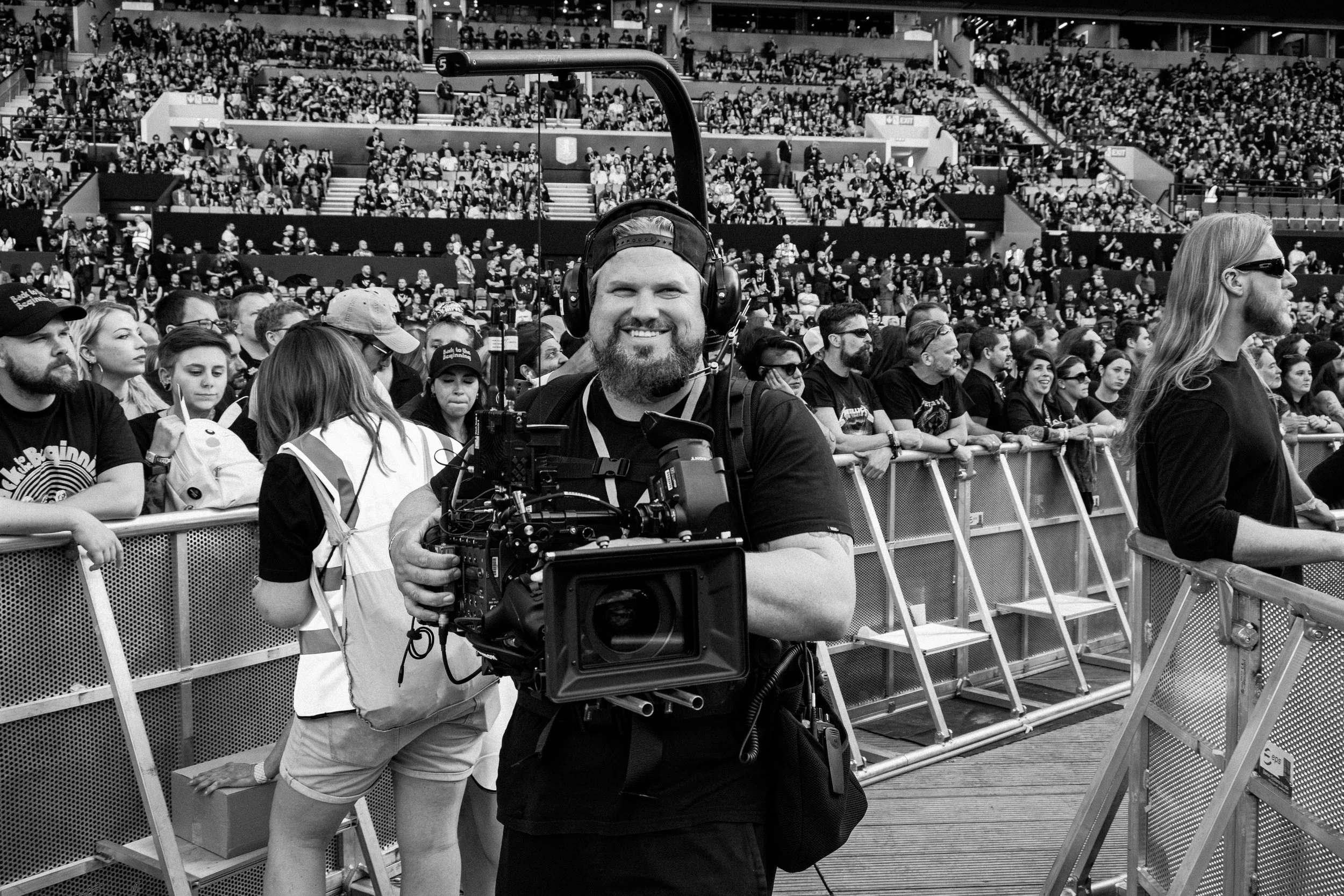 Camera man with `Sony Venice on Easyrig Vario 5