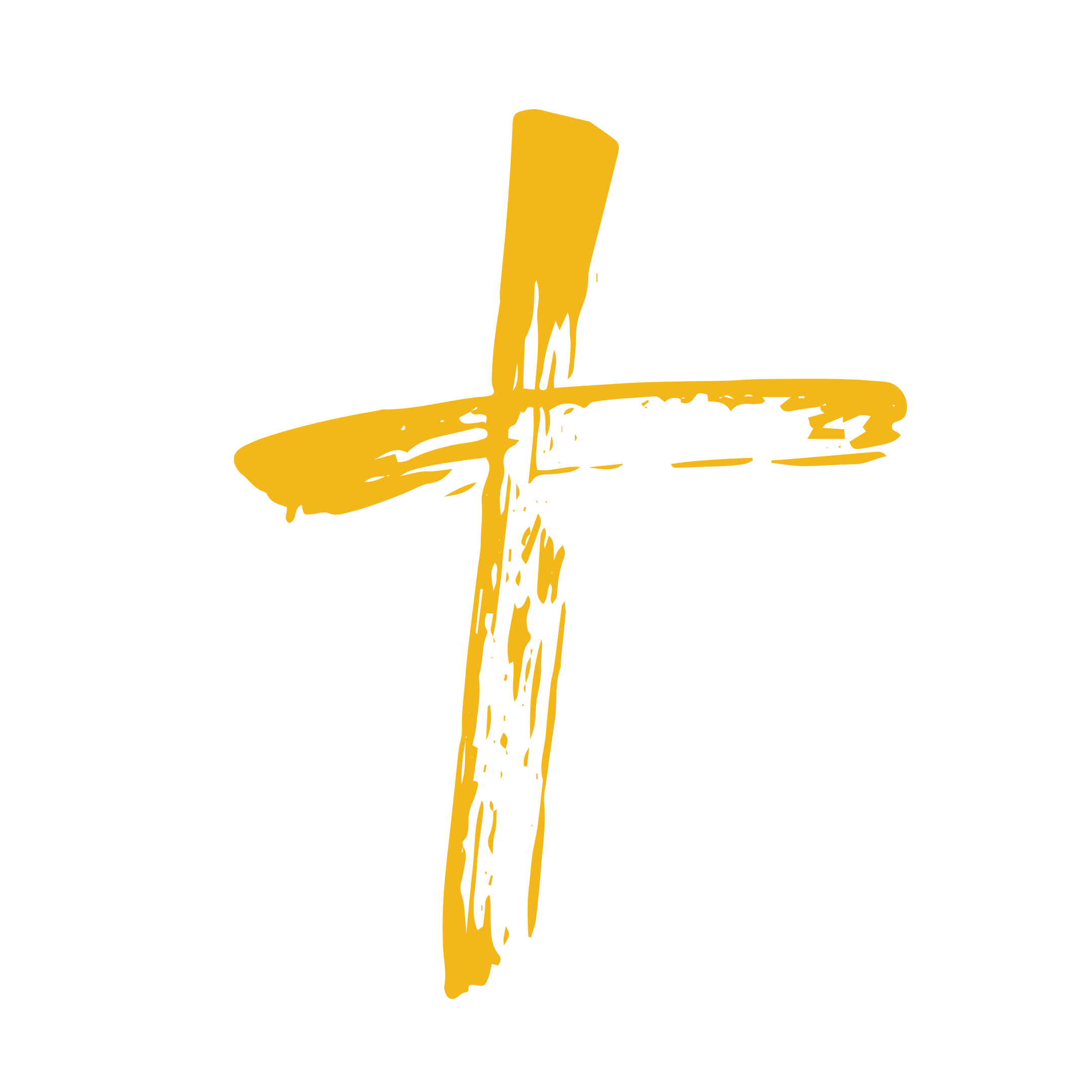 Gold cross with a rough, brushstroke style on a black background.