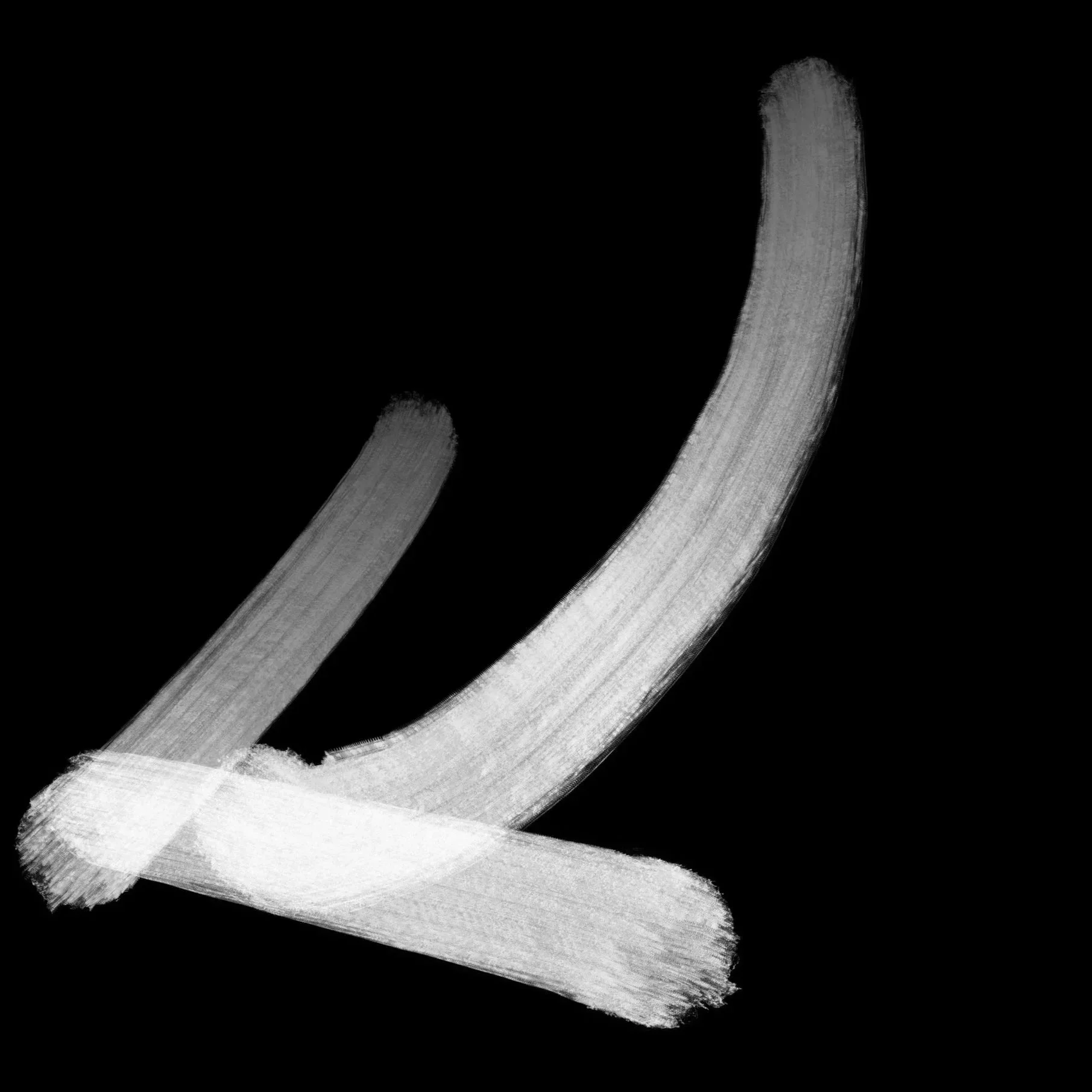 White abstract brush strokes on a black background forming a stylized letter 'L'.