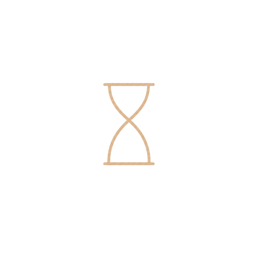 North Theory | Black background with an illustration of an hourglass in the center.