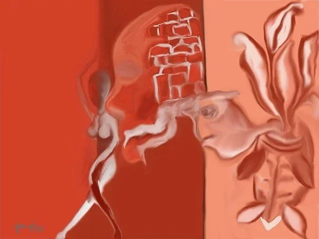 I FIND A TURTLE THERE — a figure stopping to observe a form at the edge