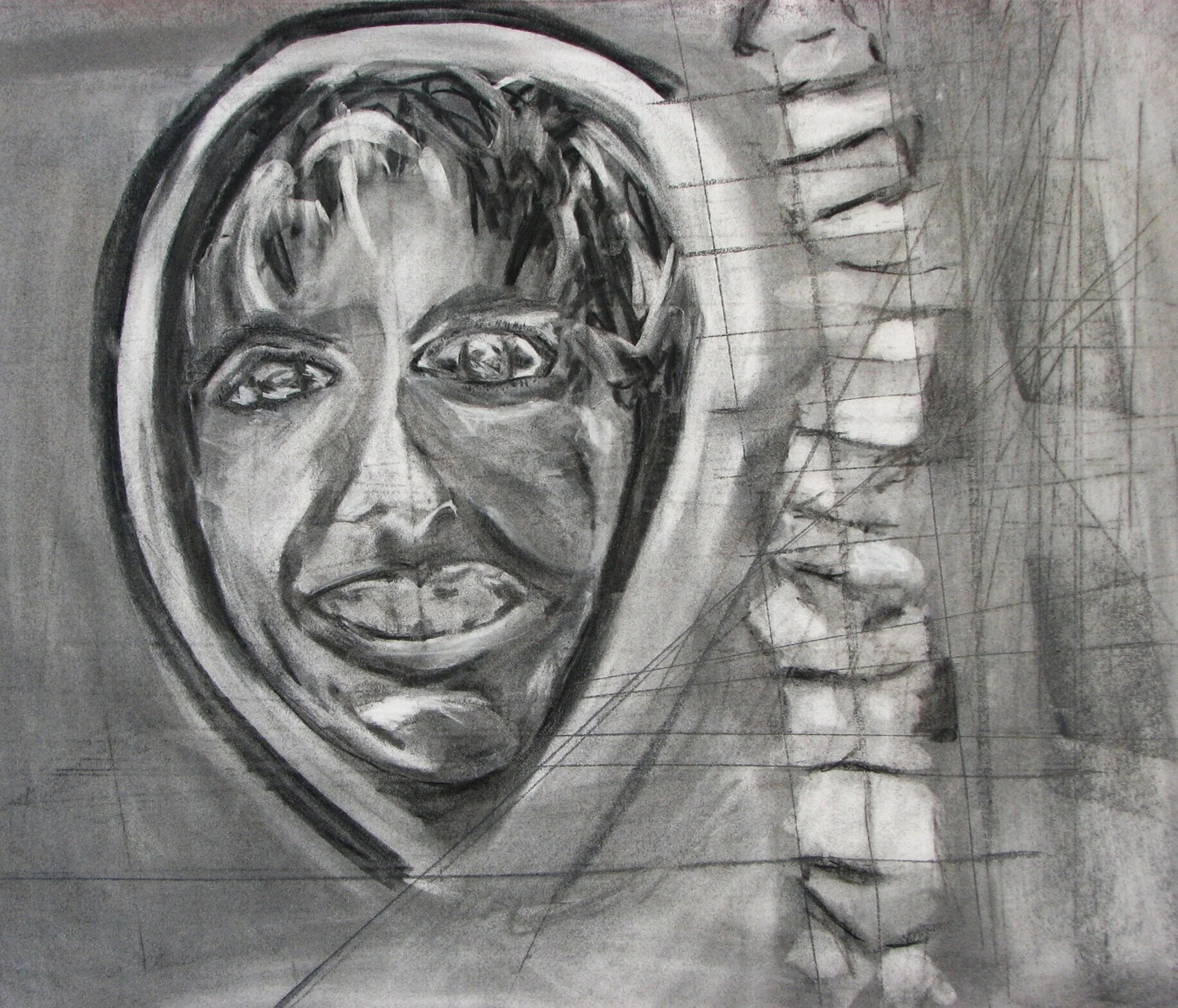 HEAD WITH SPINE — single head extended downward to test vertical continuity