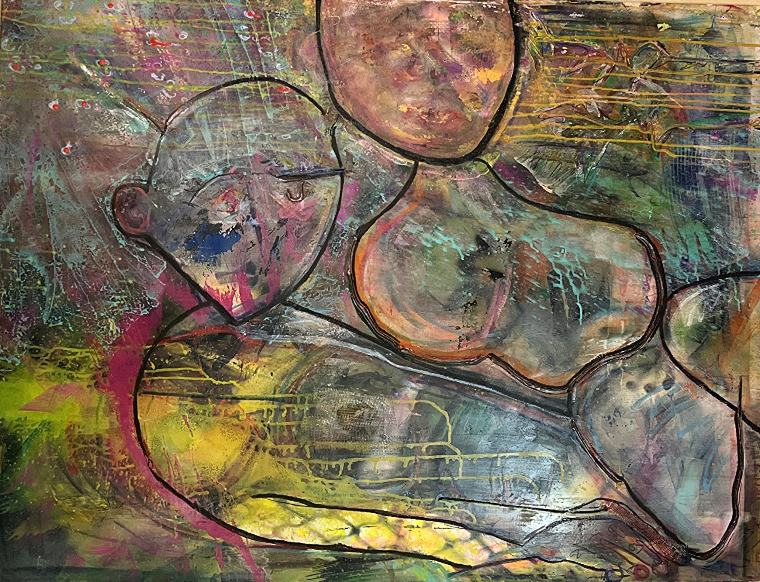 SHARED WEIGHT — shapes leaning on one another, physically connected