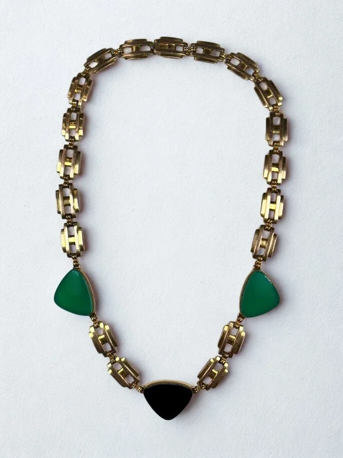 Art Deco Faux Onyx Glass Necklace