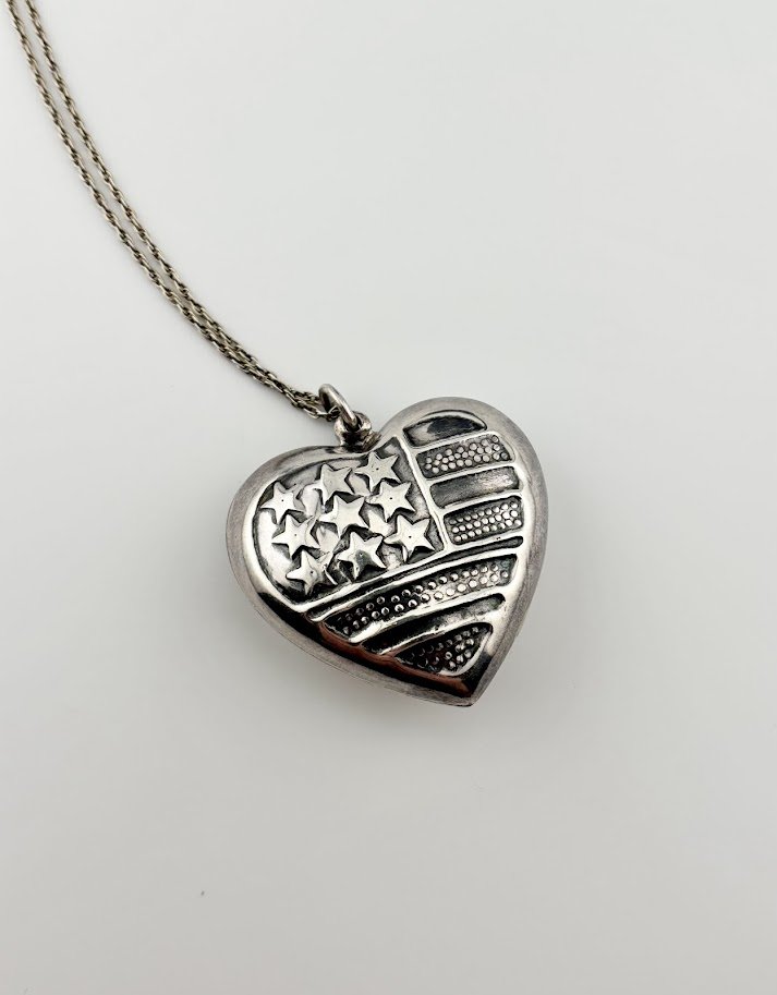 Vintage Embossed Puffy Heart in Sterling Silver