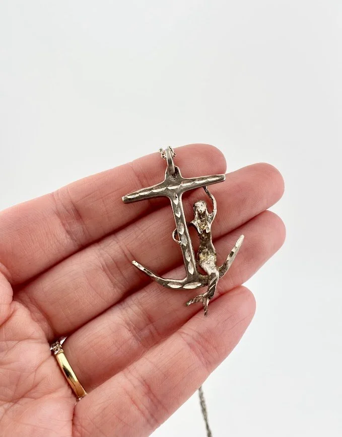 Mid-Century Anchor & Mermaid Pendant in Sterling Silver