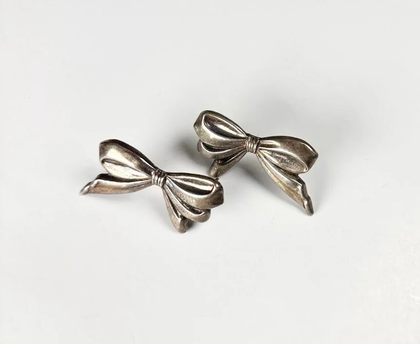 Mid-Century Bow Earrings in Sterling Silver