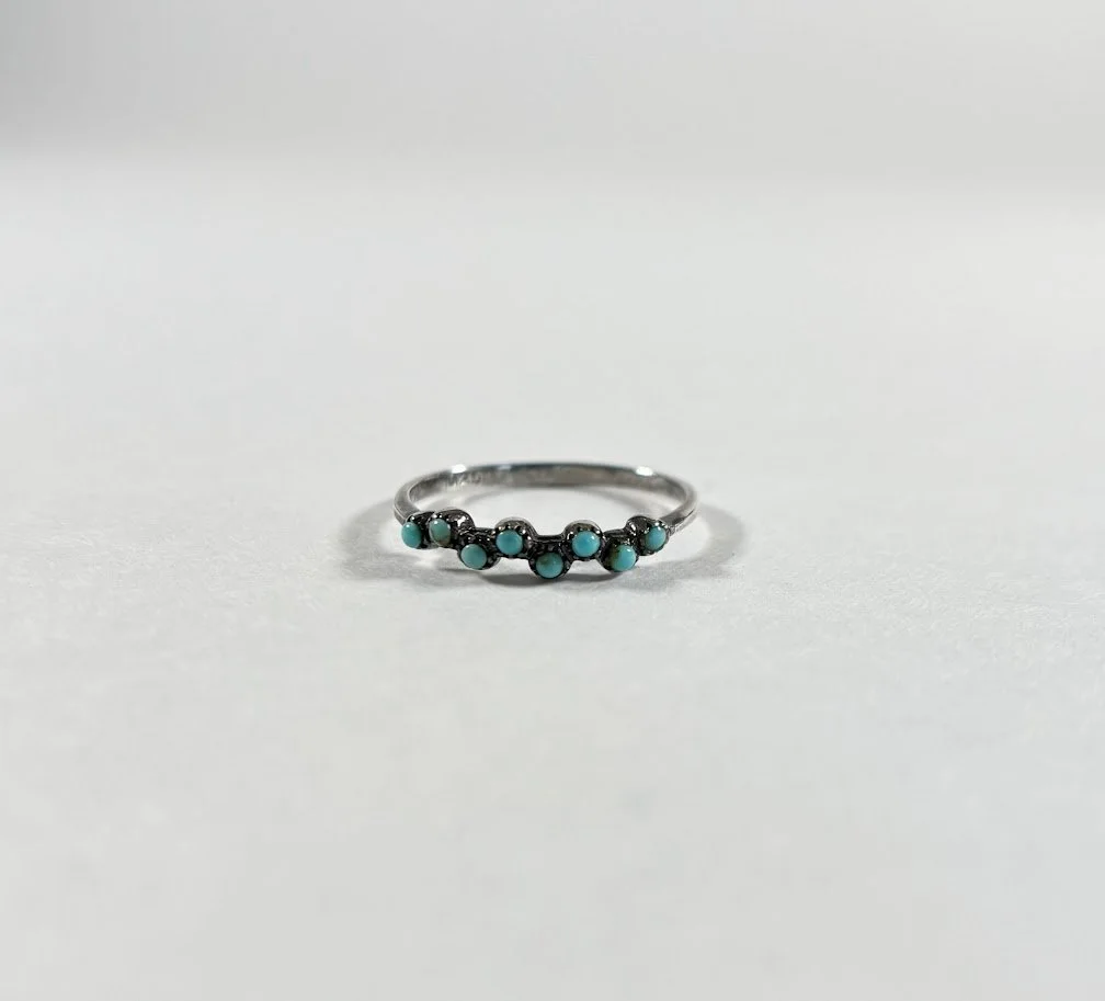 Mid Century Turquoise Cabochon Band in Sterling Silver
