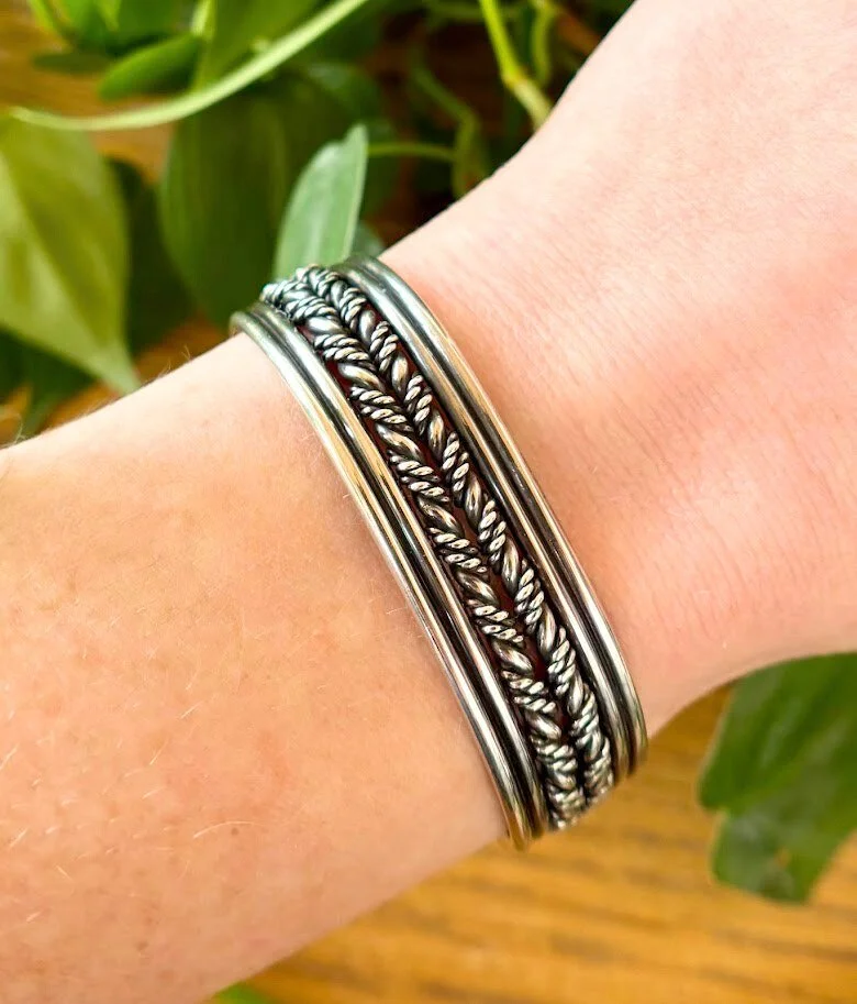 Vintage Braided Cuff Bracelet in Sterling Silver
