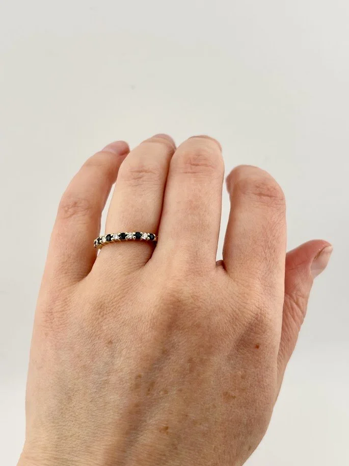 Vintage Sapphire and Diamond Half Eternity Band in 18K Yellow Gold