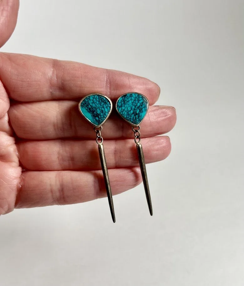 Contemporary Turquoise Drop Earrings in Sterling Silver
