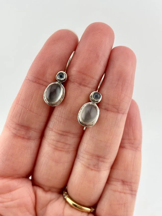 Vintage Gray Cat’s-Eye Moonstone Drop Earrings in Sterling Silver