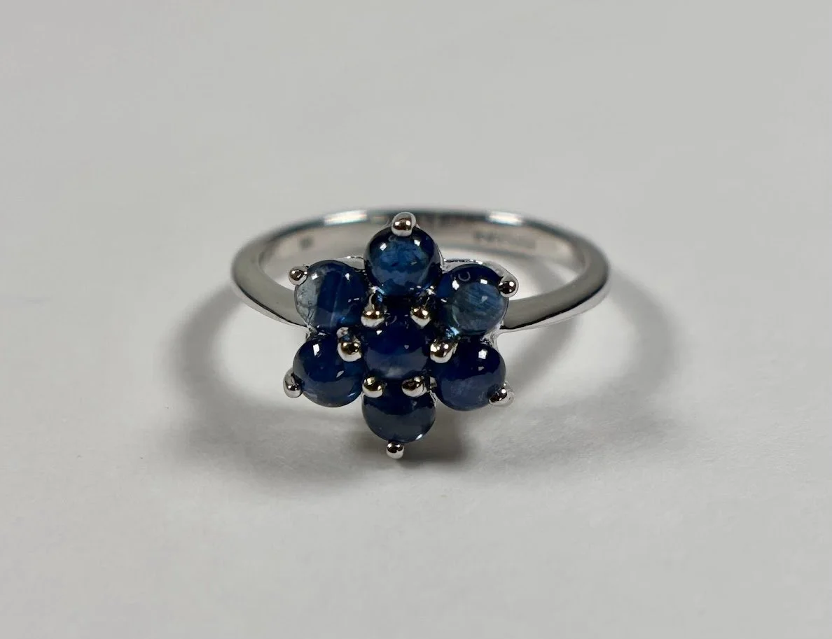 Blue Sapphire Cabochon Cluster Ring in 9K White Gold