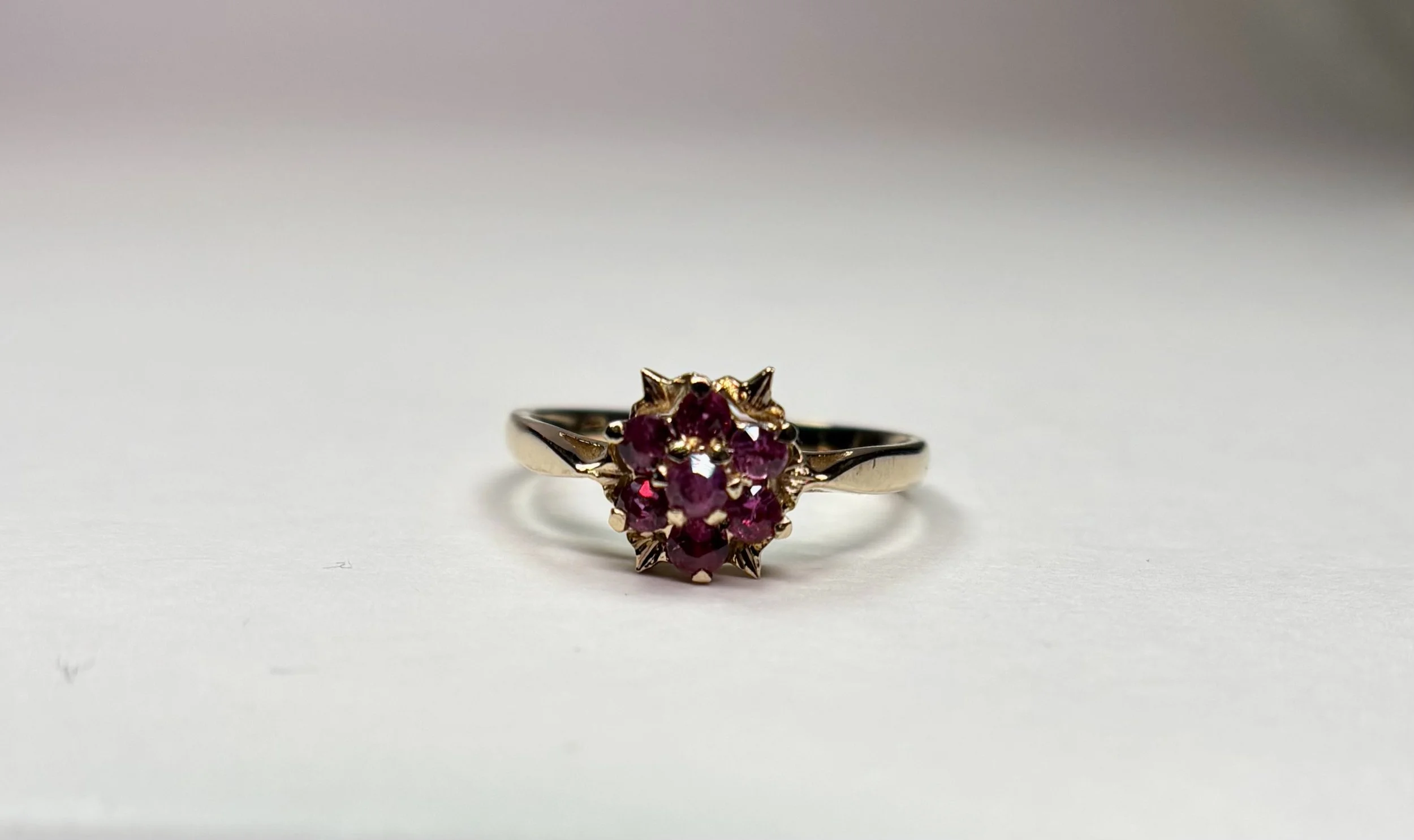 Mid-Century Synthetic Pink Sapphire Cluster Ring in 9K Yellow Gold