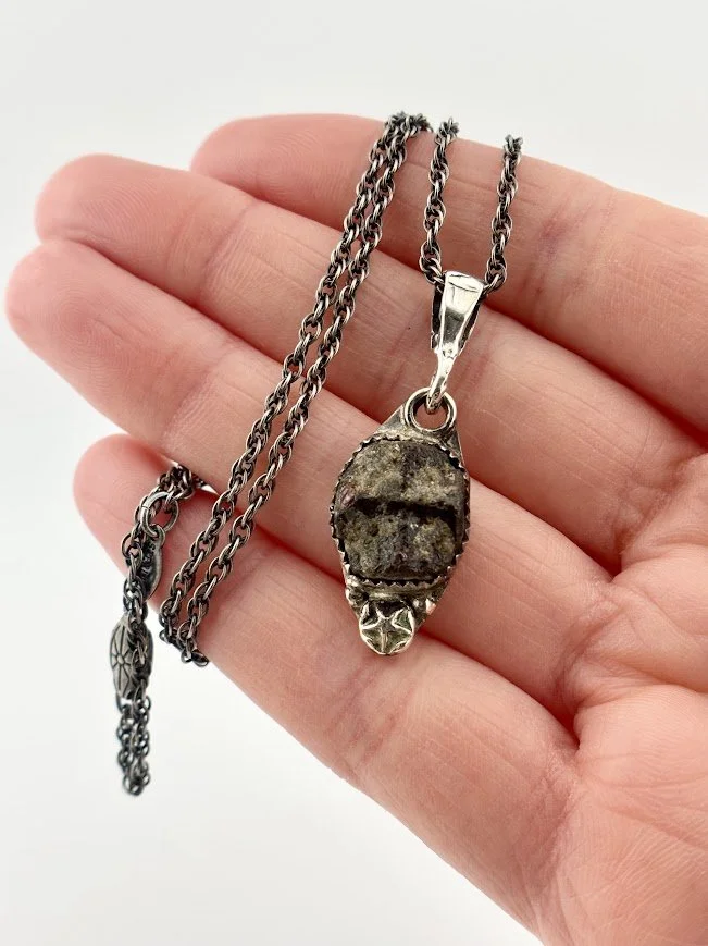 Vintage Taos Staurolite Fairy Cross Pendant Necklace in Sterling Silver