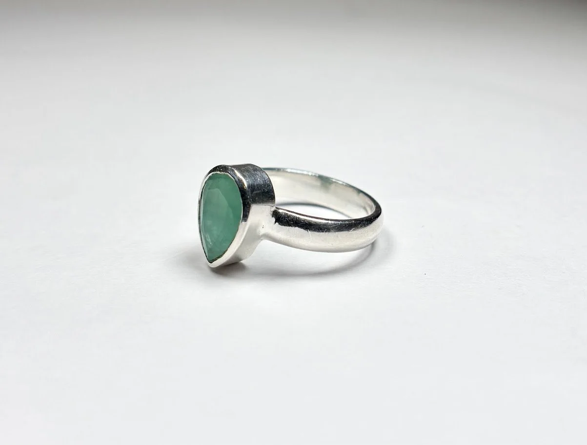 Contemporary Bezel Set Emerald Ring in Sterling Silver