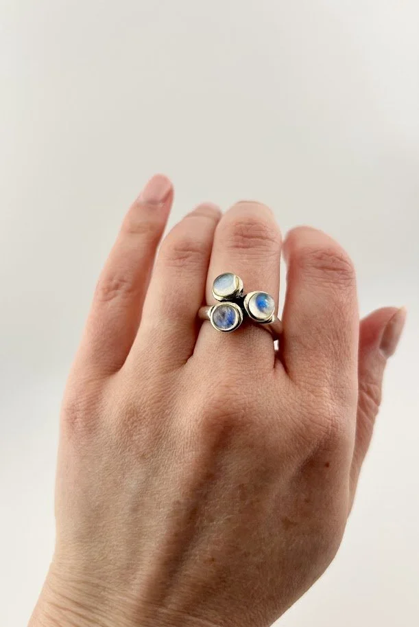 Vintage Moonstone Cluster Ring in Sterling Silver