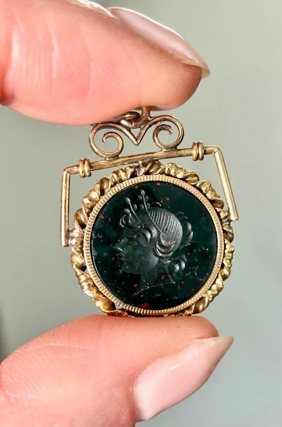 Victorian Classical Bloodstone Intaglio Watch Fob in Gold Fill