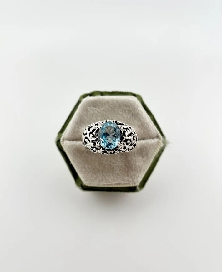 Vintage Blue Topaz Organic Modernist Ring in Sterling Silver
