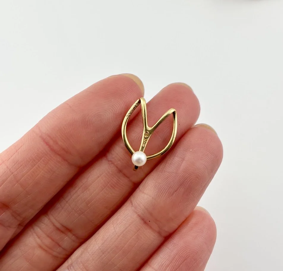 Vintage Tulip Slide Pendant with Pearl in 14K Yellow Gold