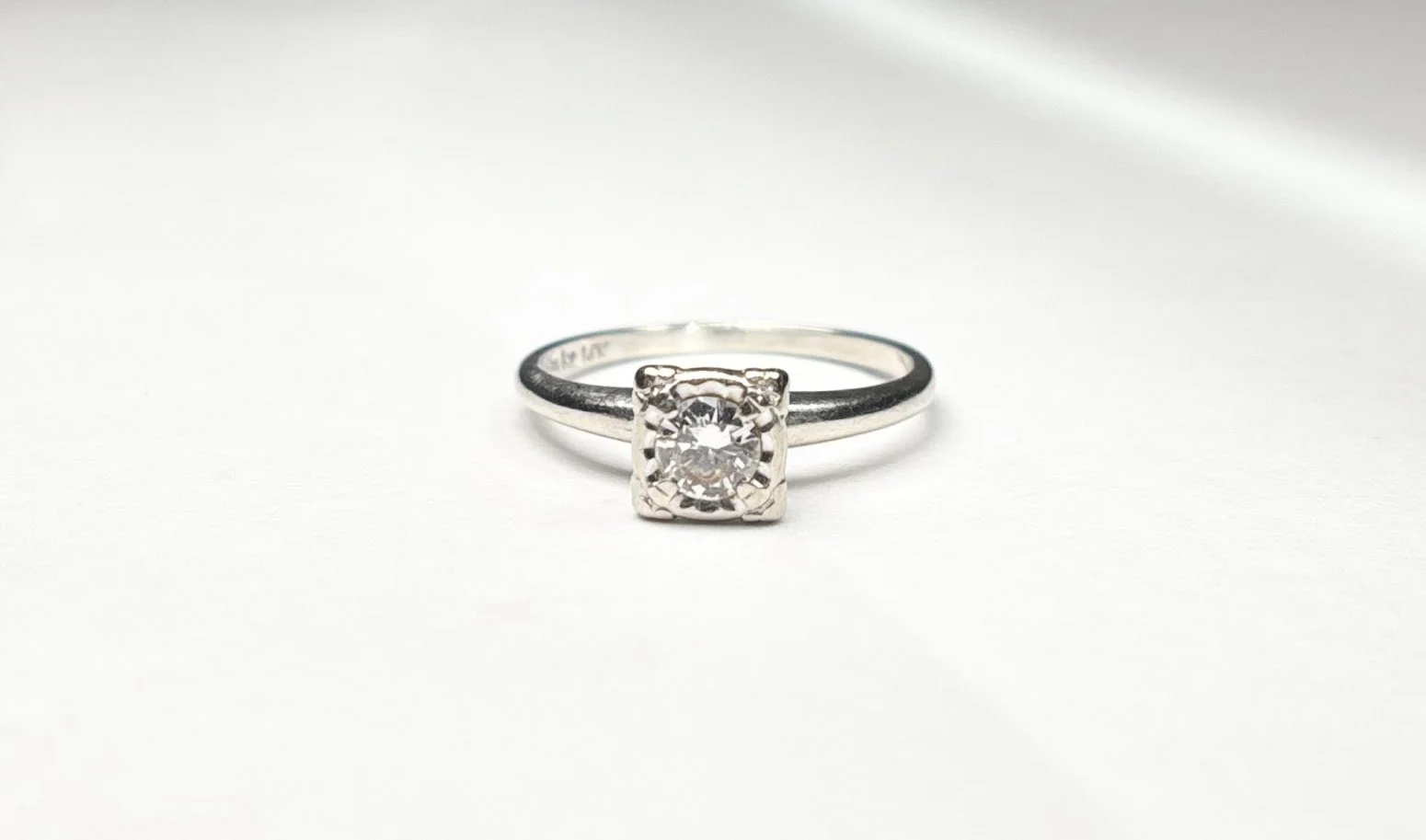 Mid-Century American Diamond Engagement Ring in 14K White Gold