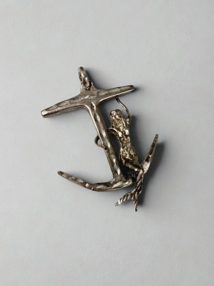 Mid-Century Anchor & Mermaid Pendant in Sterling Silver