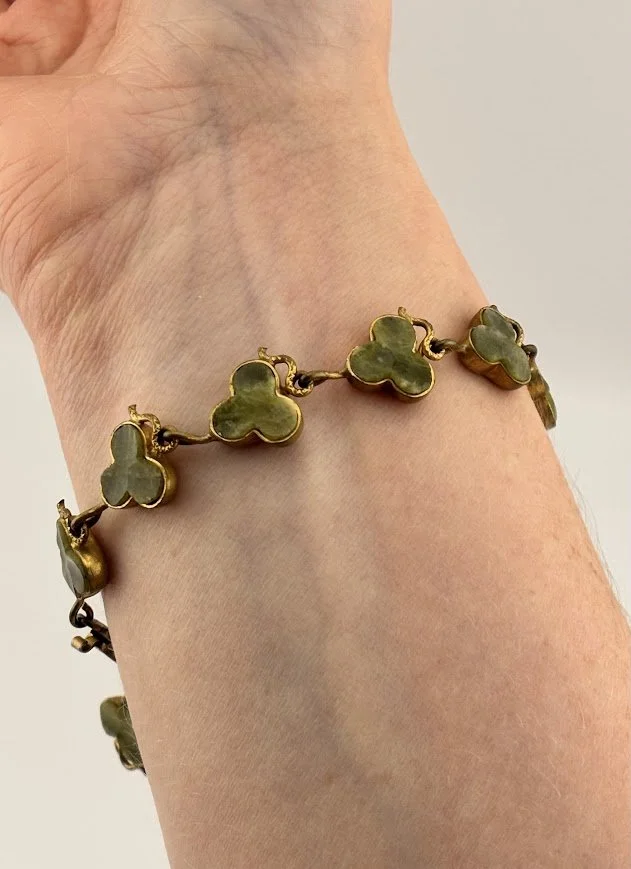 Mid-Century Connemara Marble Shamrock Link Bracelet