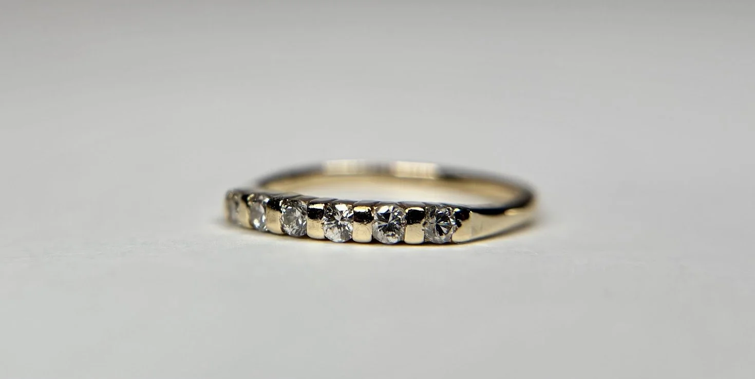 Mid-Century Modernist Diamond Bar-Set Band in 14K Yellow Gold