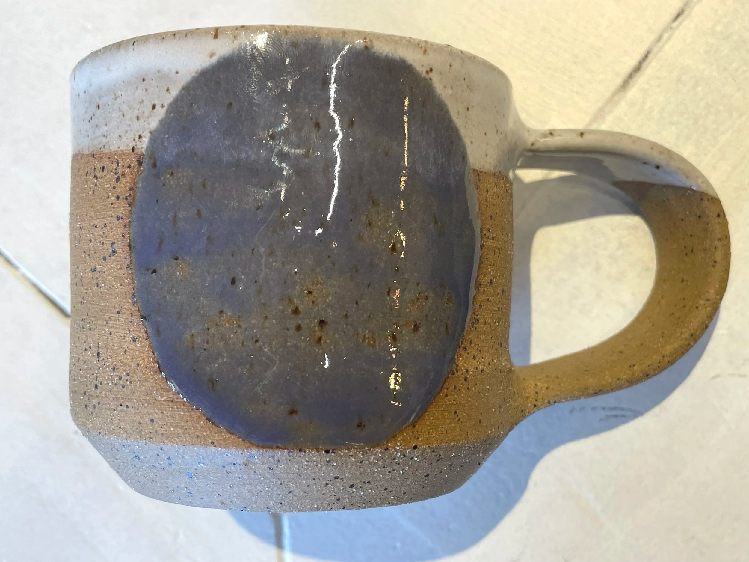 Retro purple gloss circle glazed mug in brown speckled clay