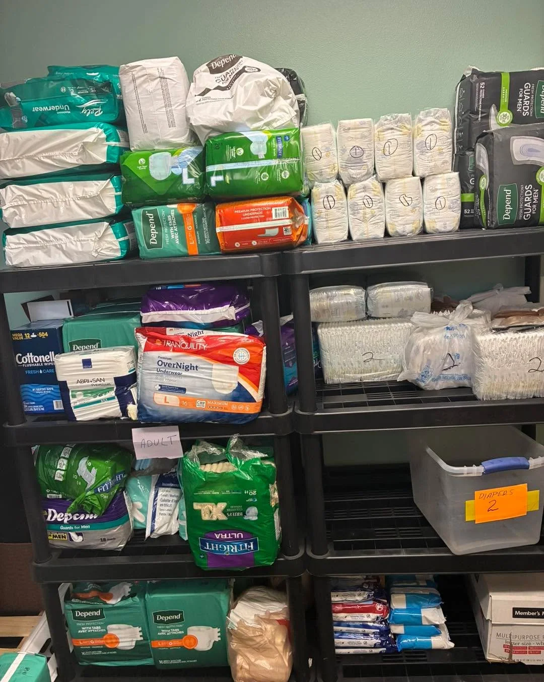Hello Community! We have an abundance of men&rsquo;s incontinent care, bed liners, and more as shown in the picture. If anyone needs it they can simply come to the door during our hours of 10-12:50 Mon-Thurs. If you&rsquo;re a client and you need any