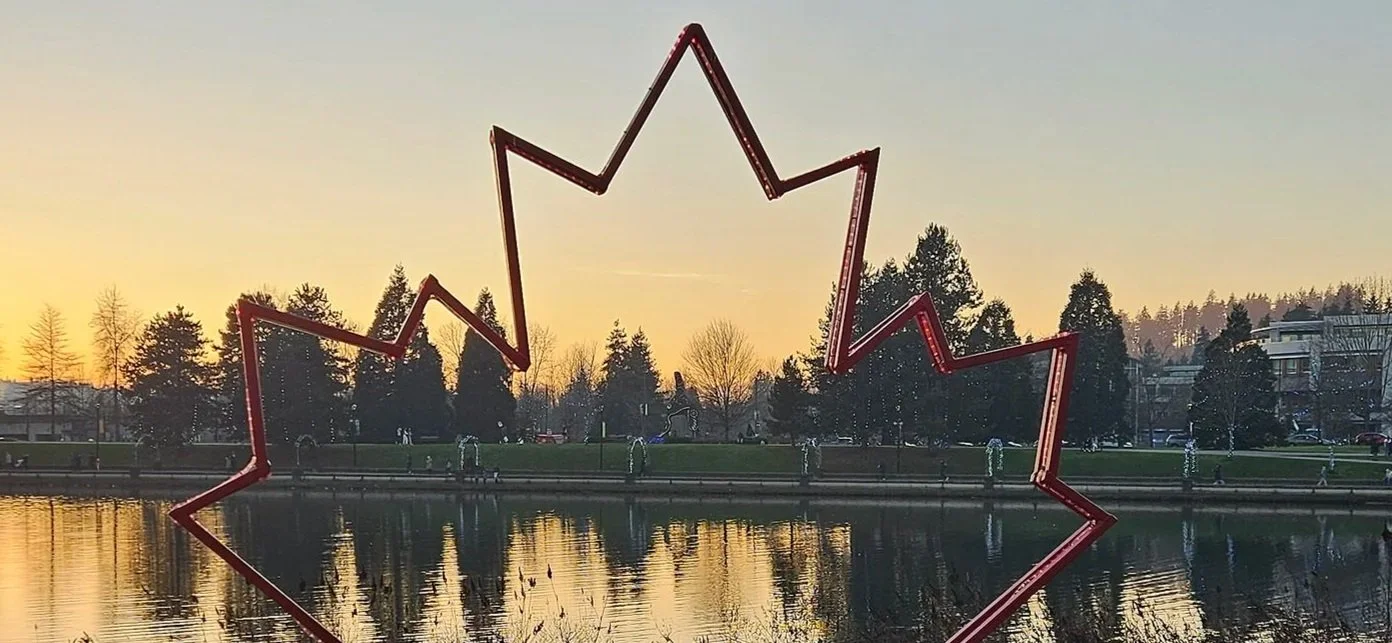 Canada Maple Leaf Statue at LaFarge Lake, Coquitlam, BC, Canada