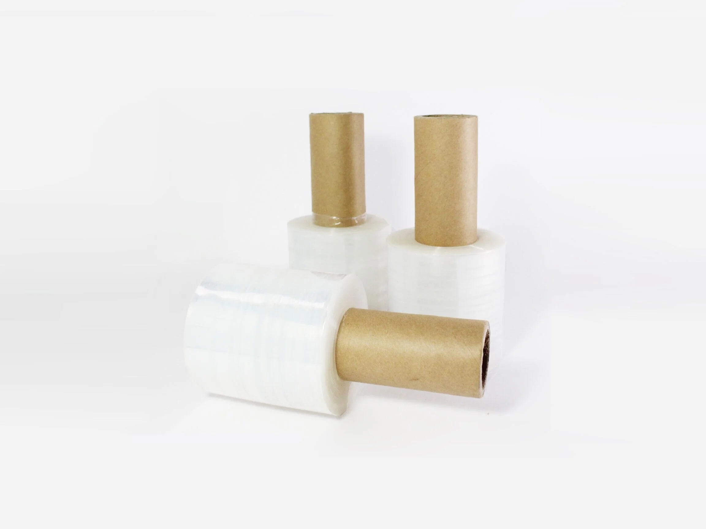 Four rolls of clear stretch film in mini versions with handles