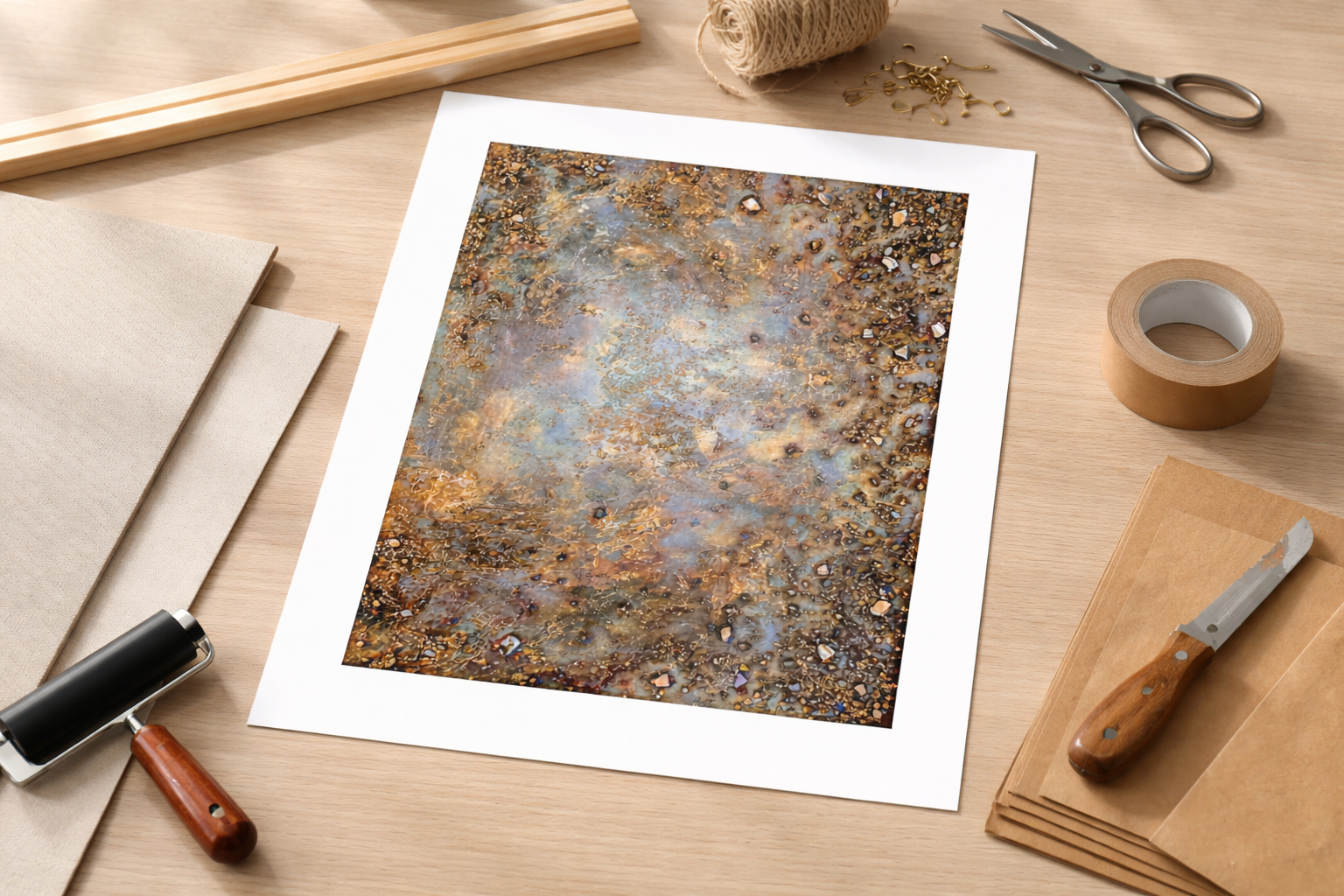 grit sole print on table with tools to be framed.png