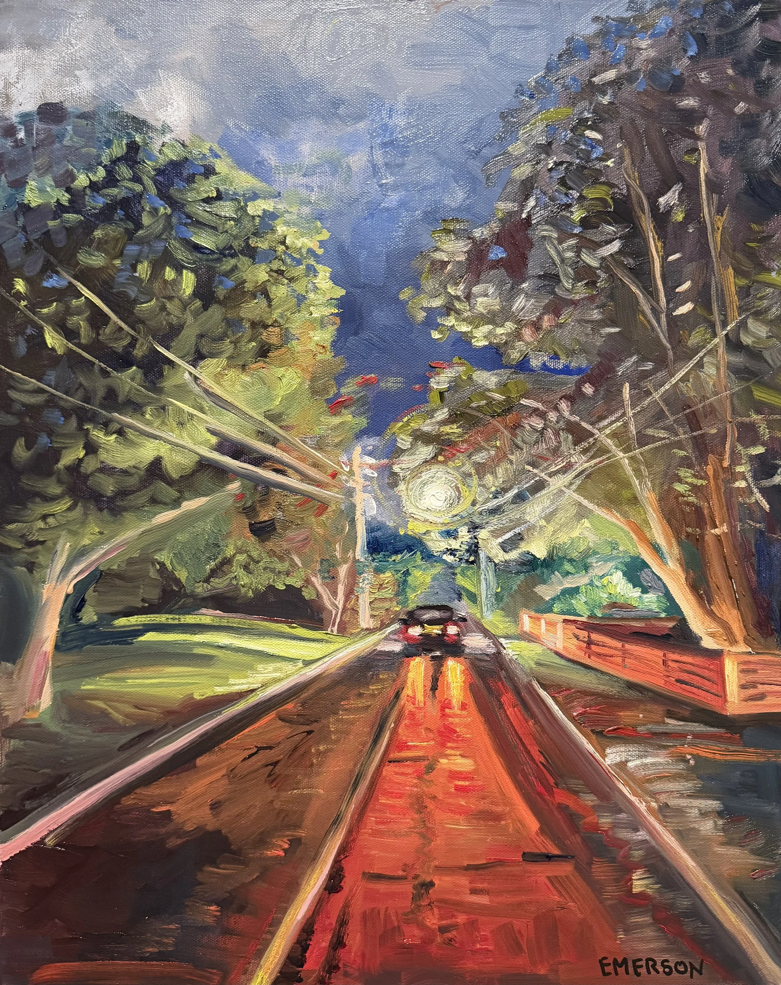 AVAILABLE, "Rainy Drive Home" 16x20 oil on canvas, framed, $350