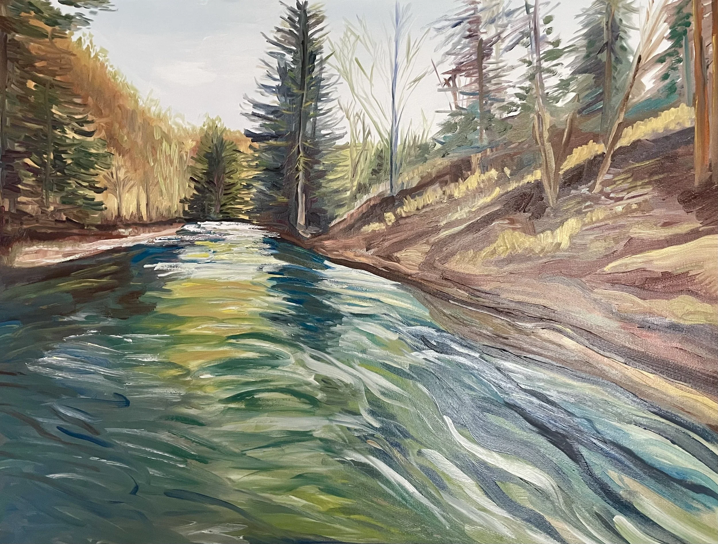 AVAILABLE, "River of Ribbons" 40x30 oil on canvas, unframed, $300