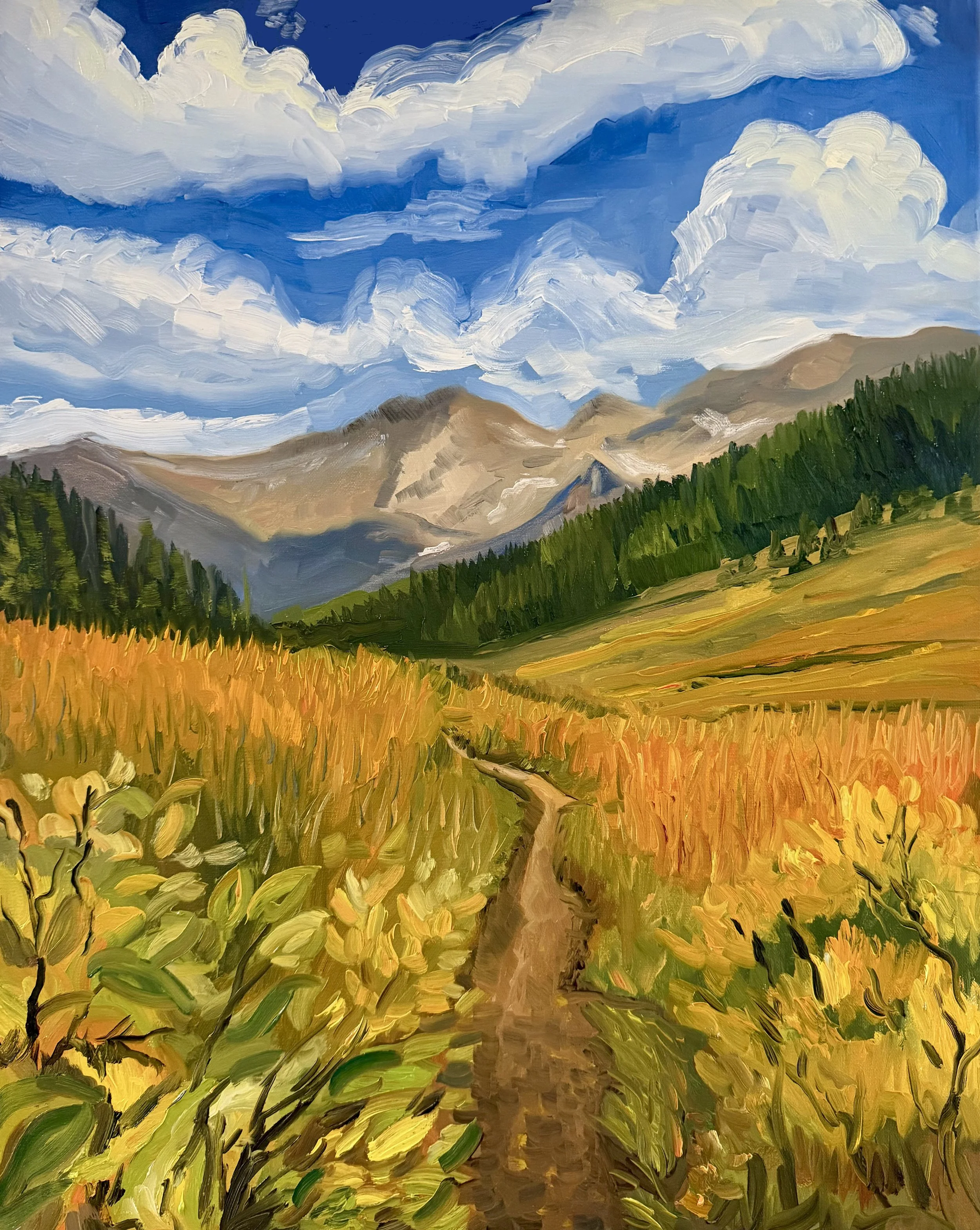AVAILABLE, "September Meadow" 16x20 oil on linen stretched canvas, framed, $325