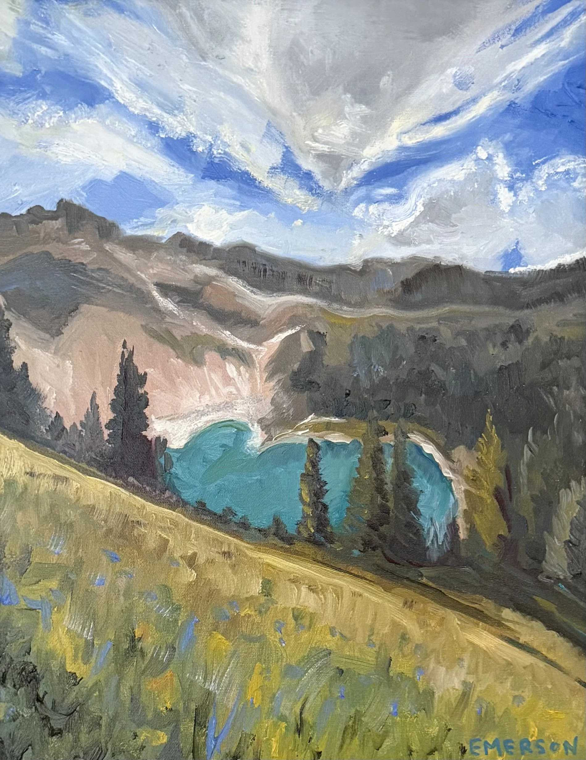 AVAILABLE, "Blue Lake in August" 11x14 oil on panel, framed, $140