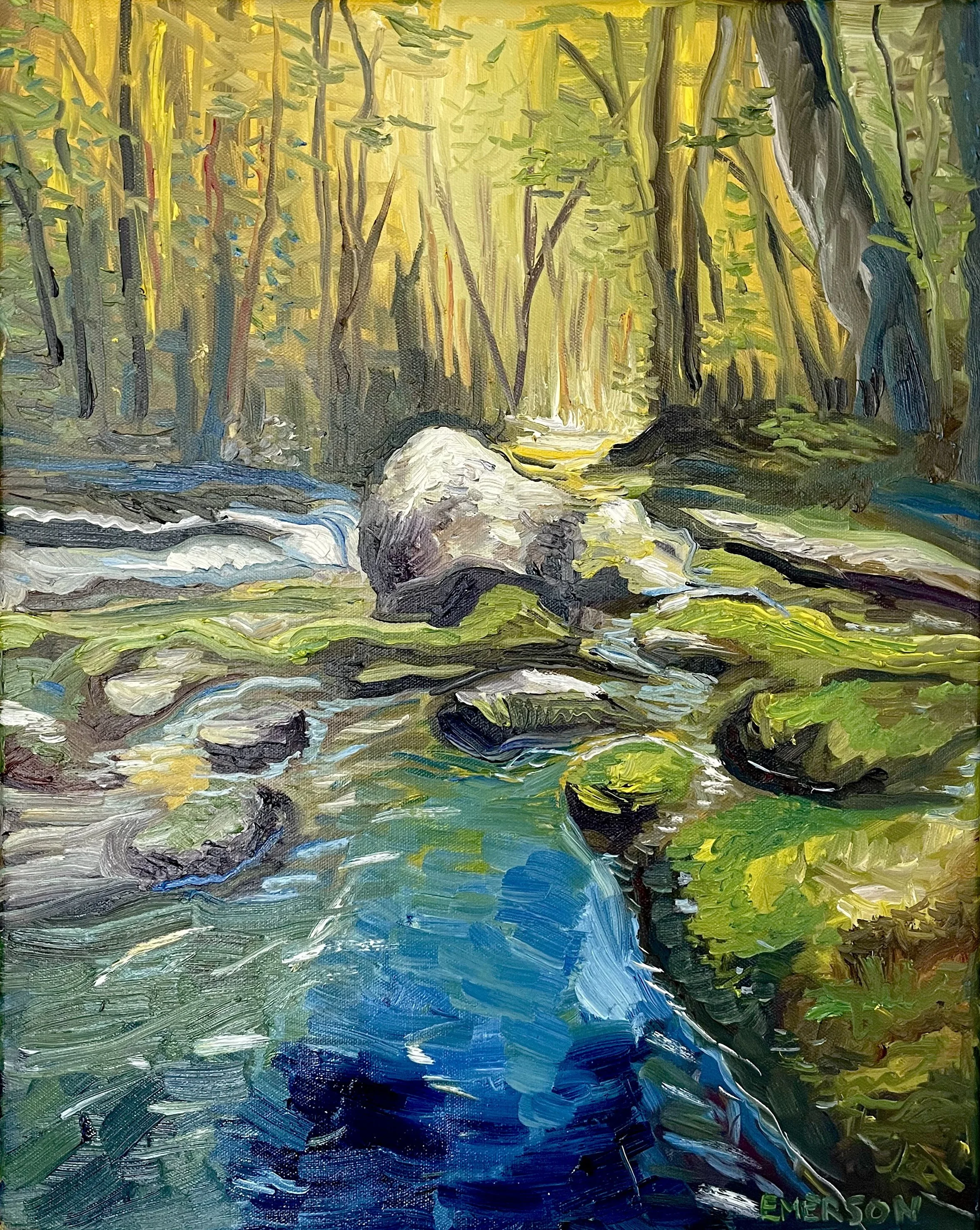 SOLD, "Forest Bathing in Fall" 16x20, oil on canvas, framed