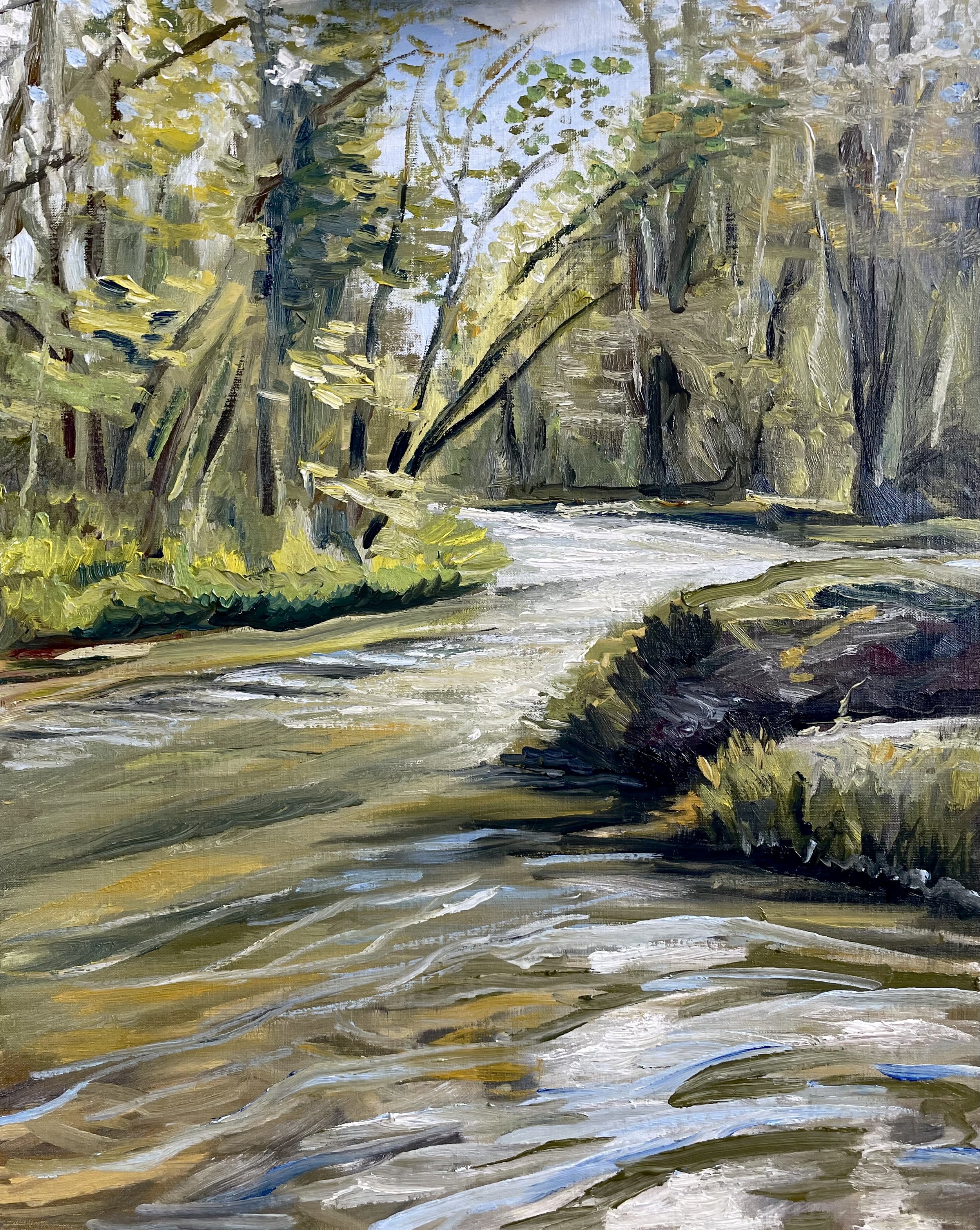 AVAILABLE, "Fishing Day on Laurel Creek", 16x20 oil on panel 