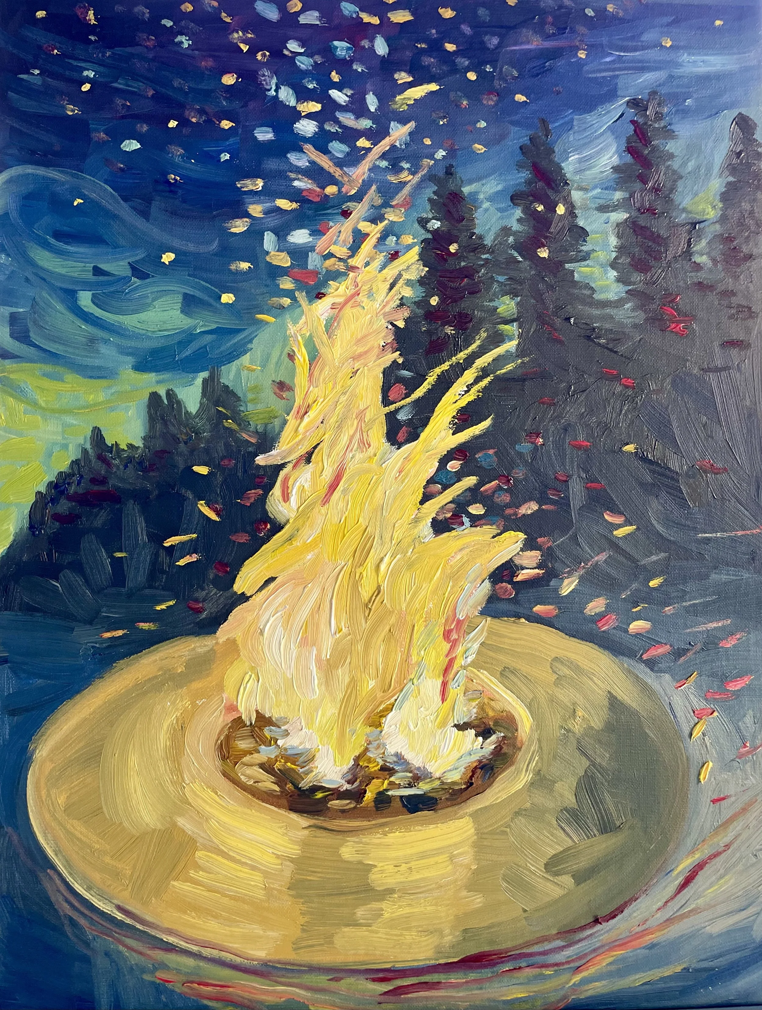 SOLD "Tracy's Campfire" 12x16 oil on linen panel
