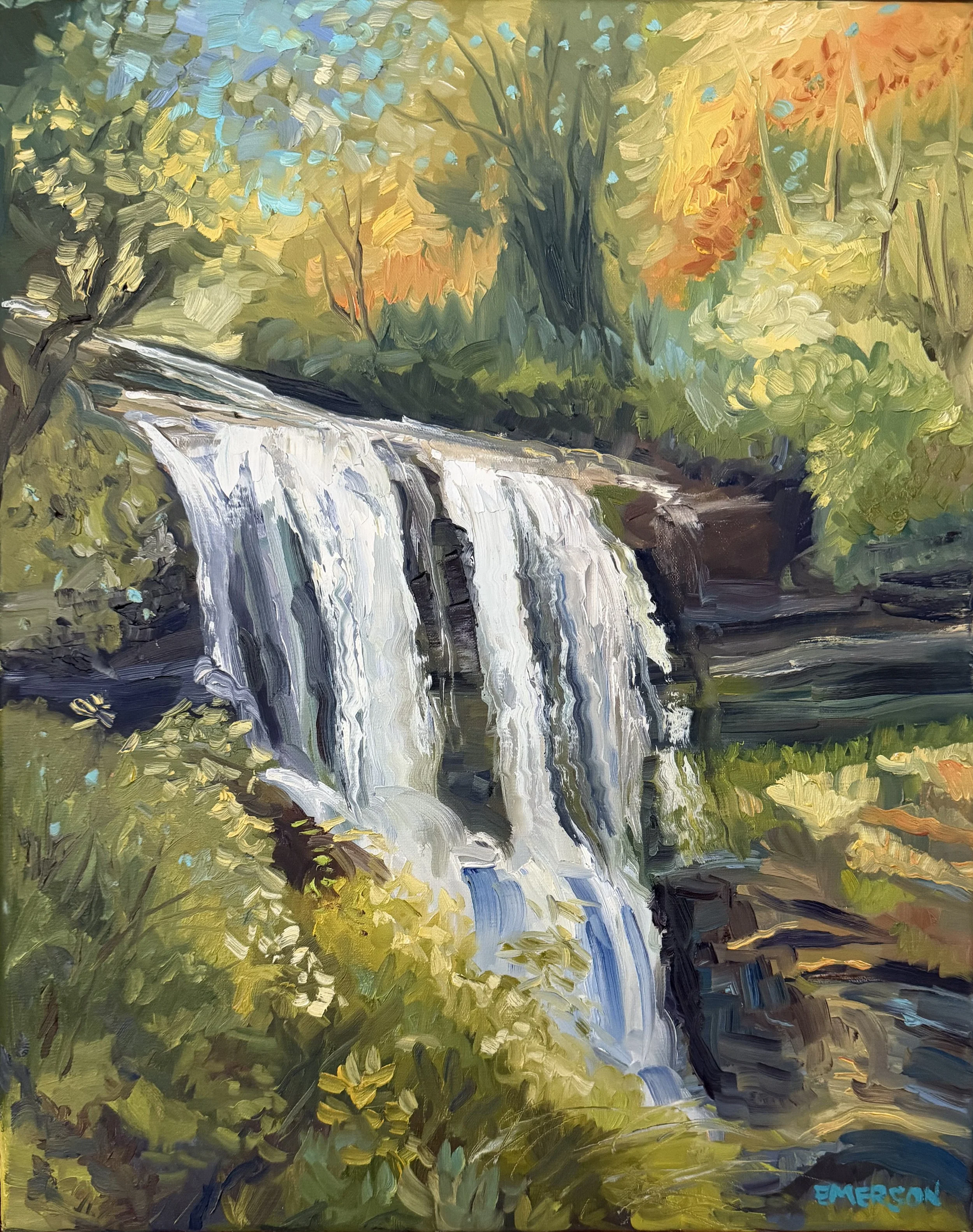 AVAILABLE, "Dry Falls, September" 16x20 oil on stretched canvas, framed in a silver floater frame, $325