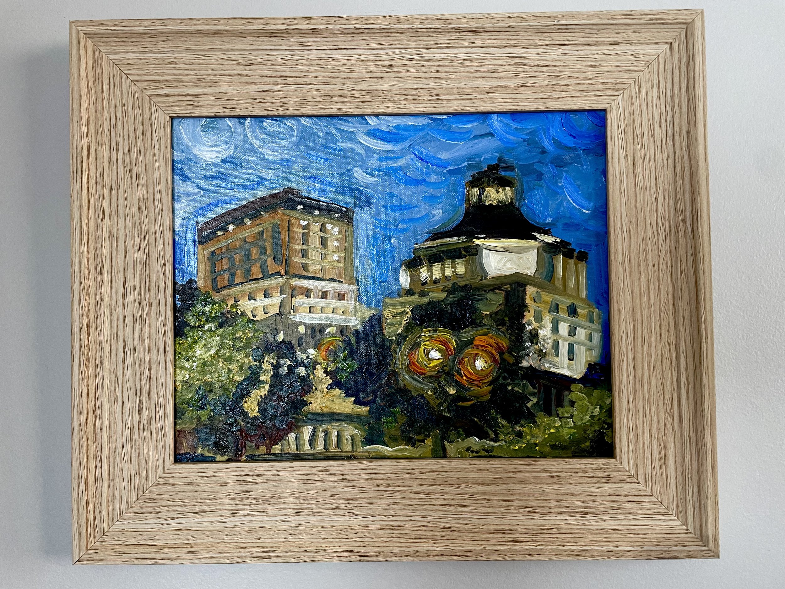 SOLD, "Funky Asheville", 10x8 oil on panel, framed