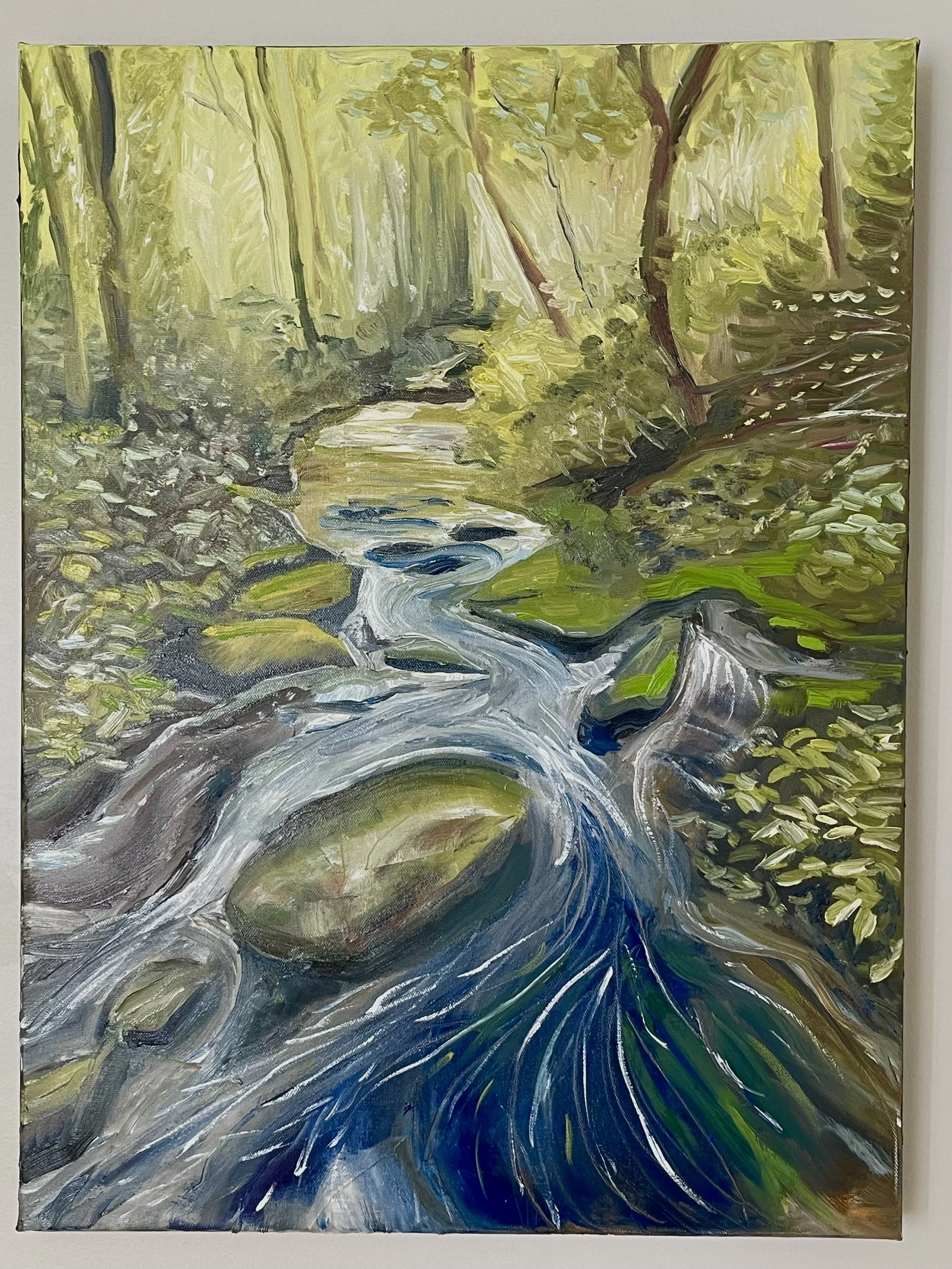 AVAILABLE, "Mossy Nantahala Creek" 18x24 oil on canvas, unframed. $250