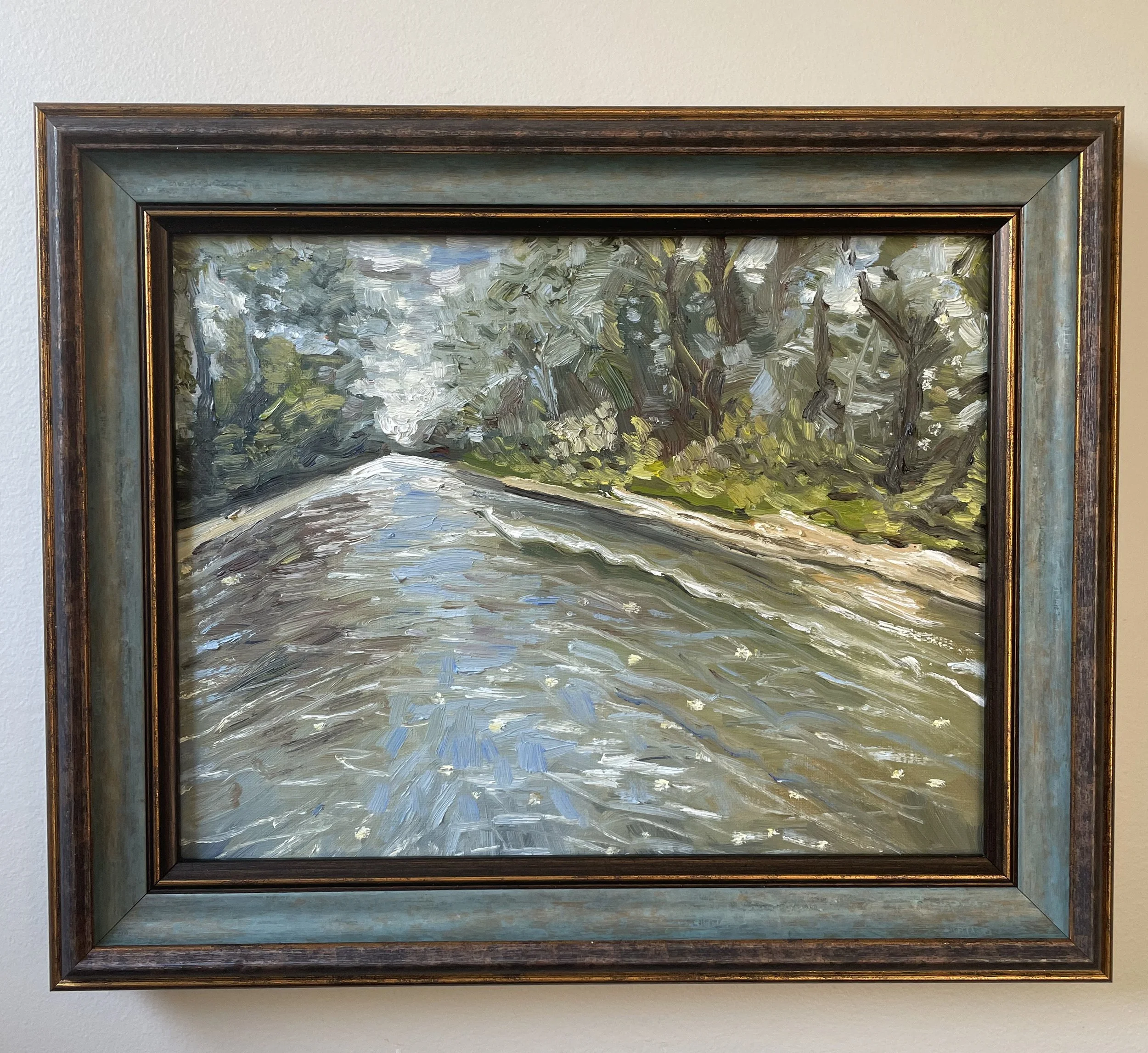 "Swannanoa River: 9 Months Later" 14x11 oil on linen panel.