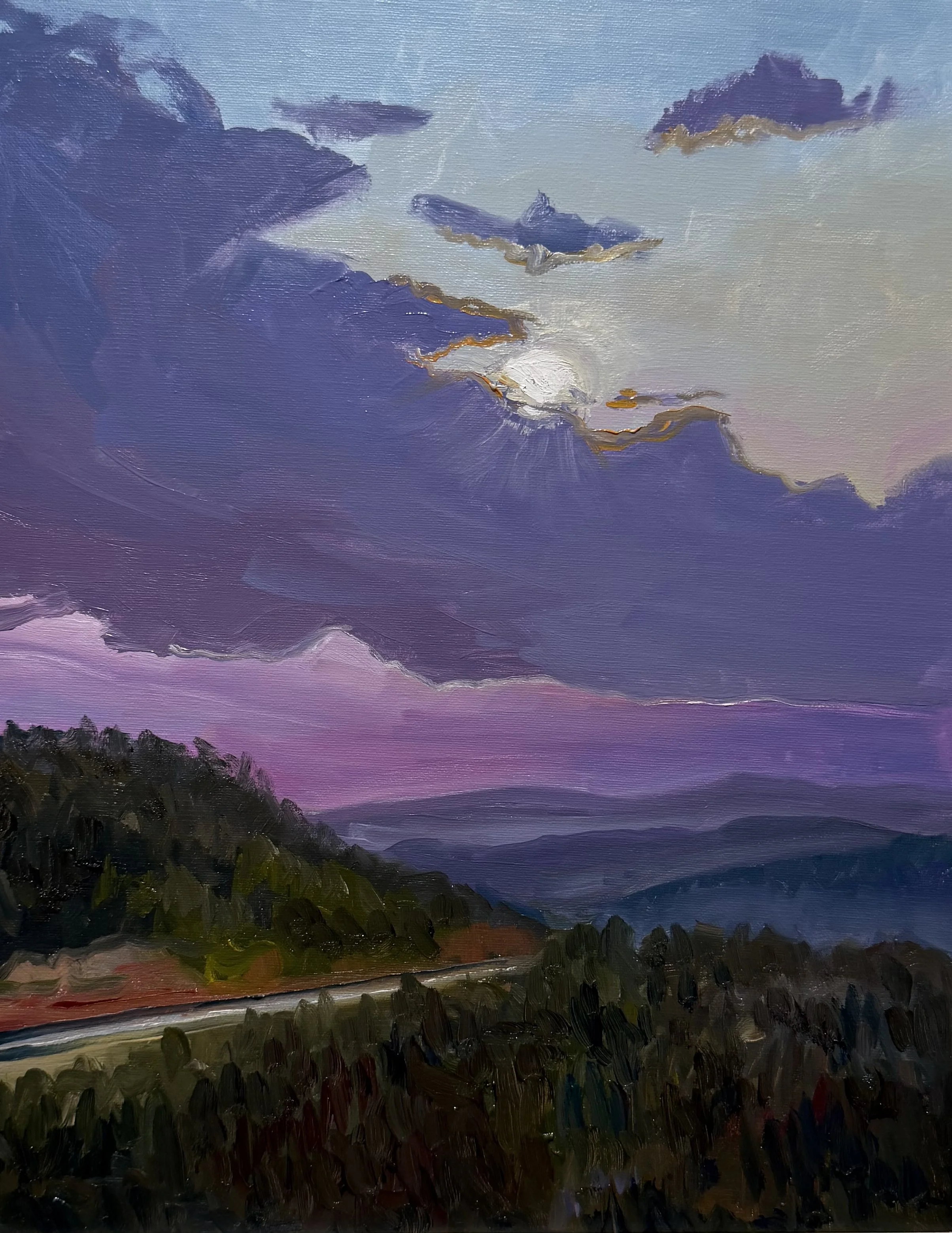SOLD, "Moonrise on the BRP Study" 11x14 oil on panel, framed