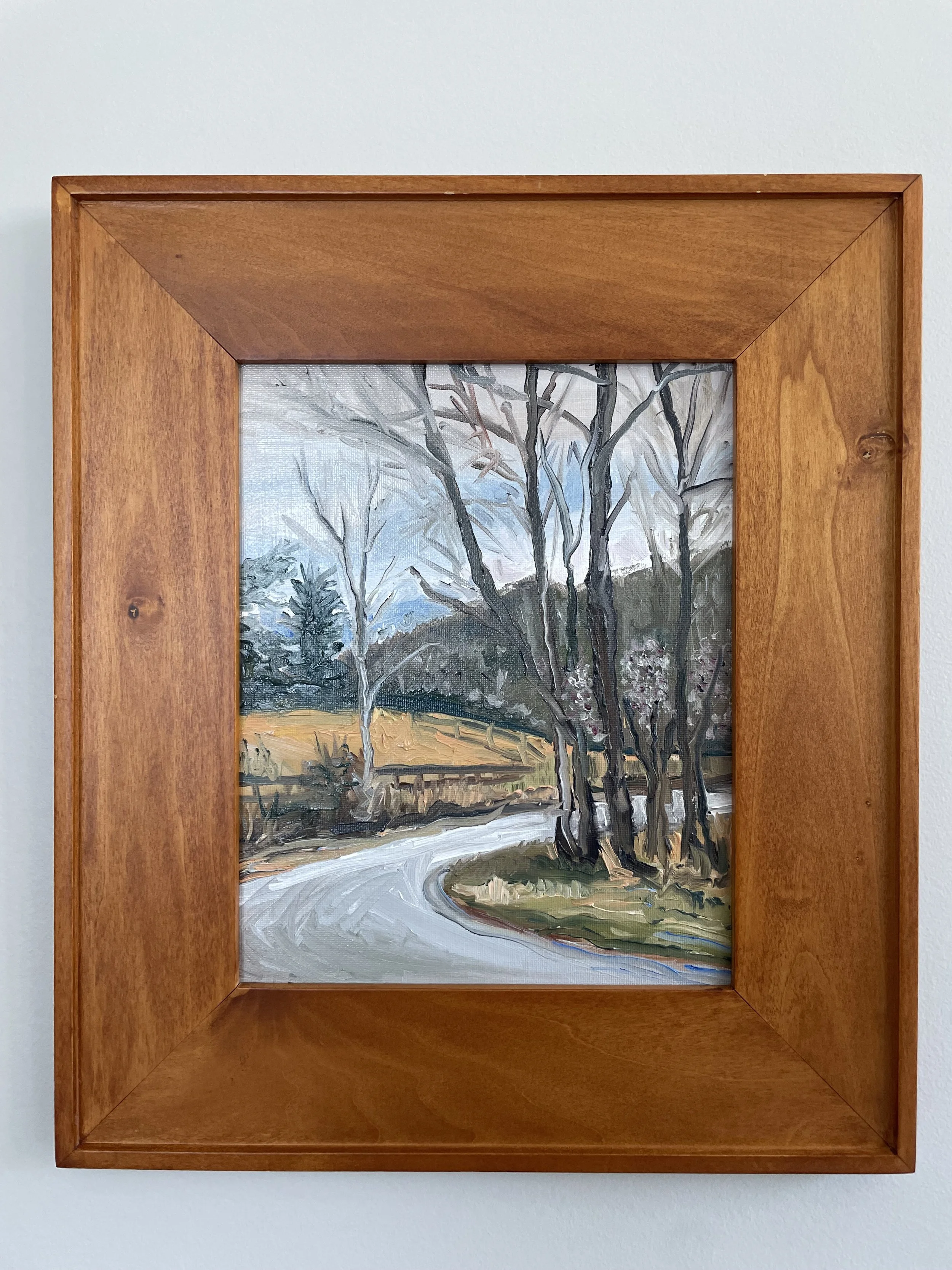 AVAILABLE, "Walking Maple Drive", 8x10 oil on linen panel, framed, $80