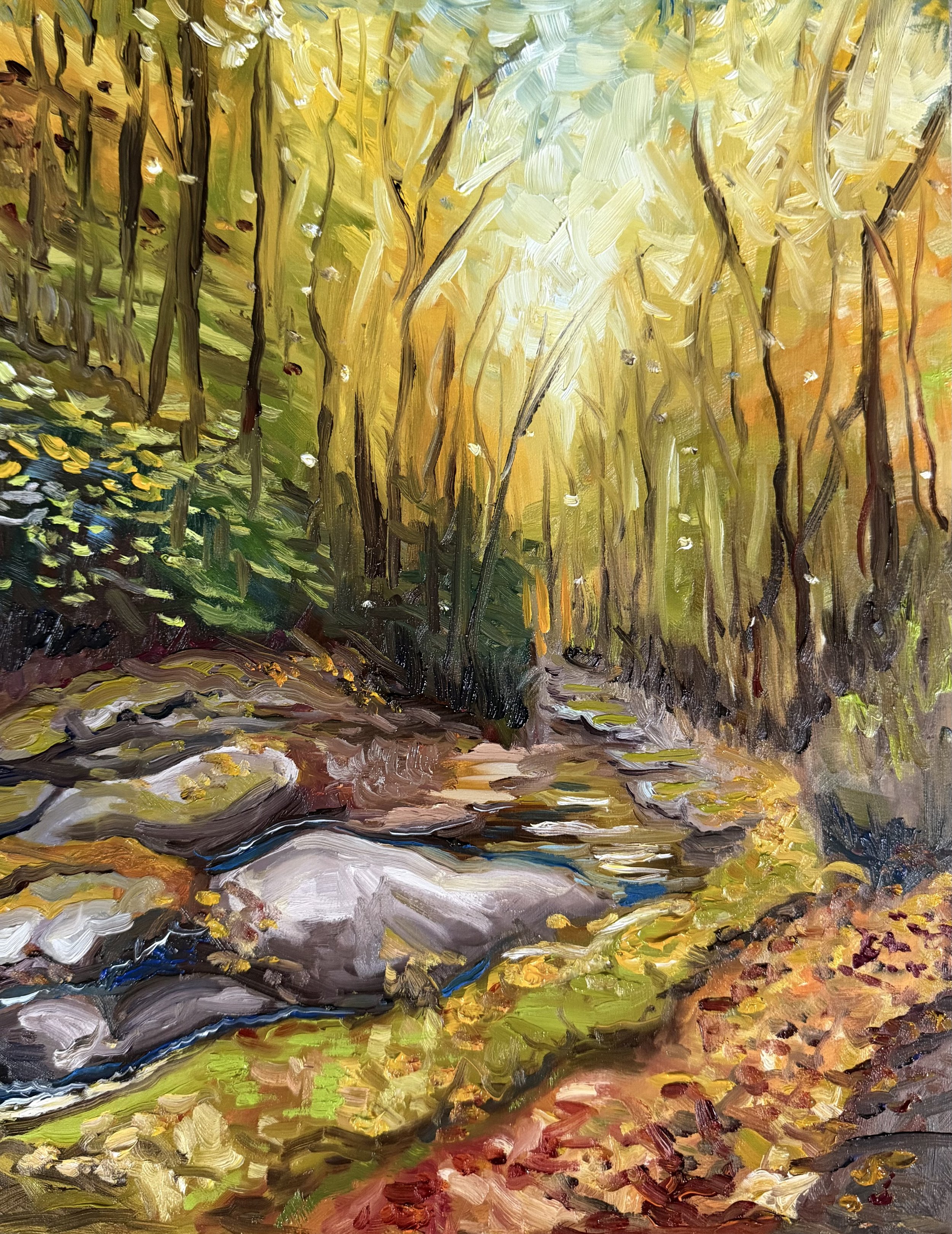 AVAILABLE, "Autumn Glow", 11x14 oil on panel, framed. $325