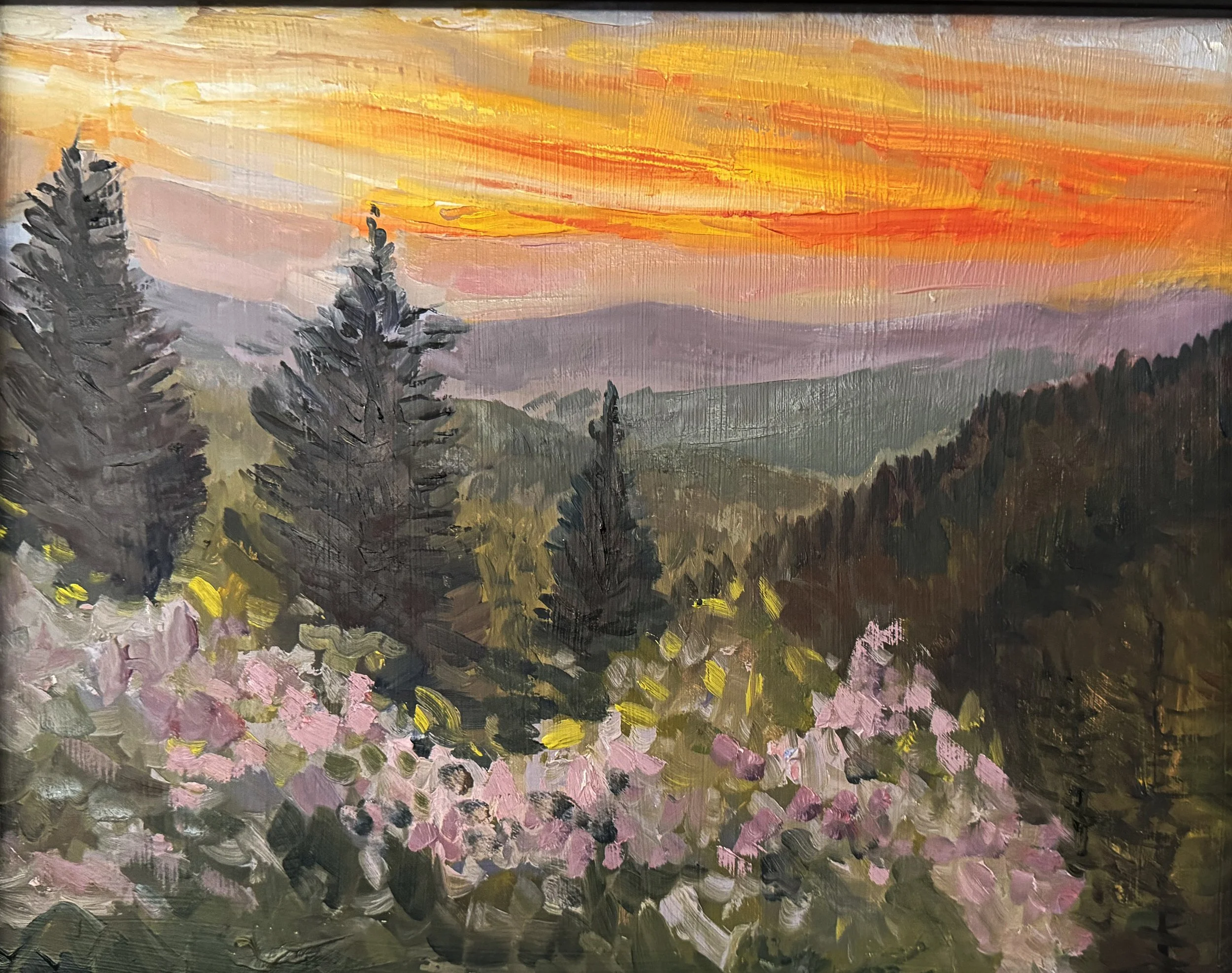 AVAILABLE, "Violet Asters on the Ridge" 14x11 oil on linen panel, framed, $220